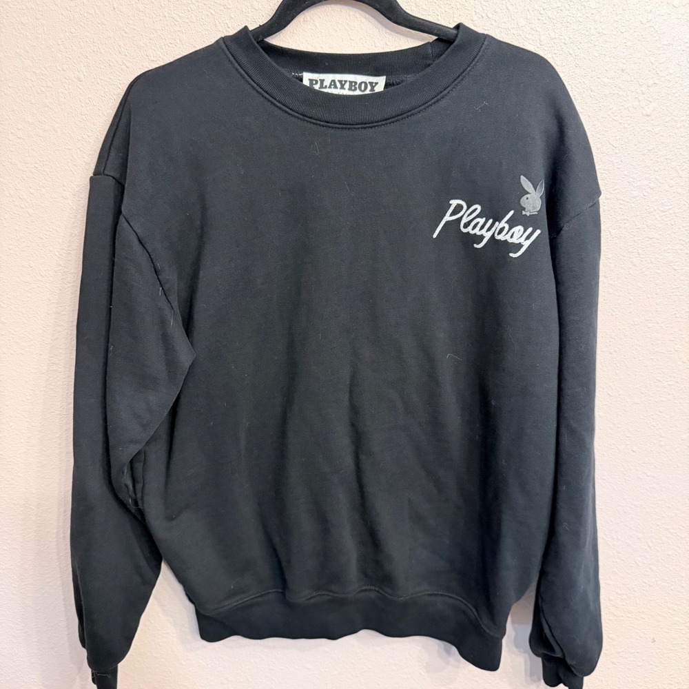 Playboy by PacSun Mens Medium Black Embroidered Bunny Logo Crewneck Sweatshirt